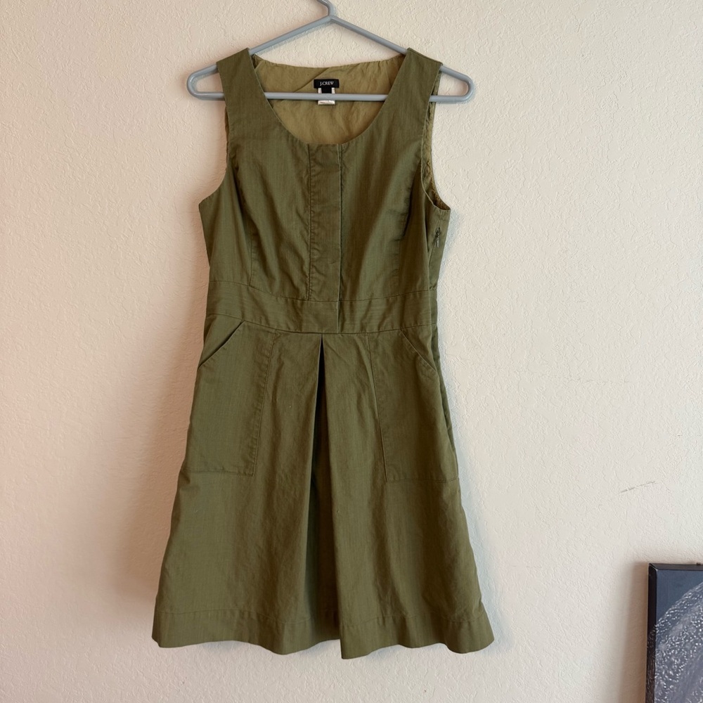 J. Crew Olive Green Fit and Flare Casual Dress 6 - Picture 2 of 4